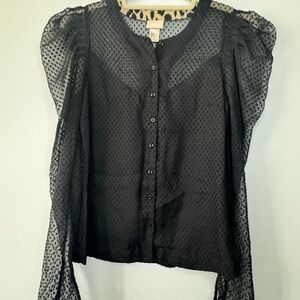 H&M Lace Polka Dot Sheer Top – Size 4, Puffed Sleeves